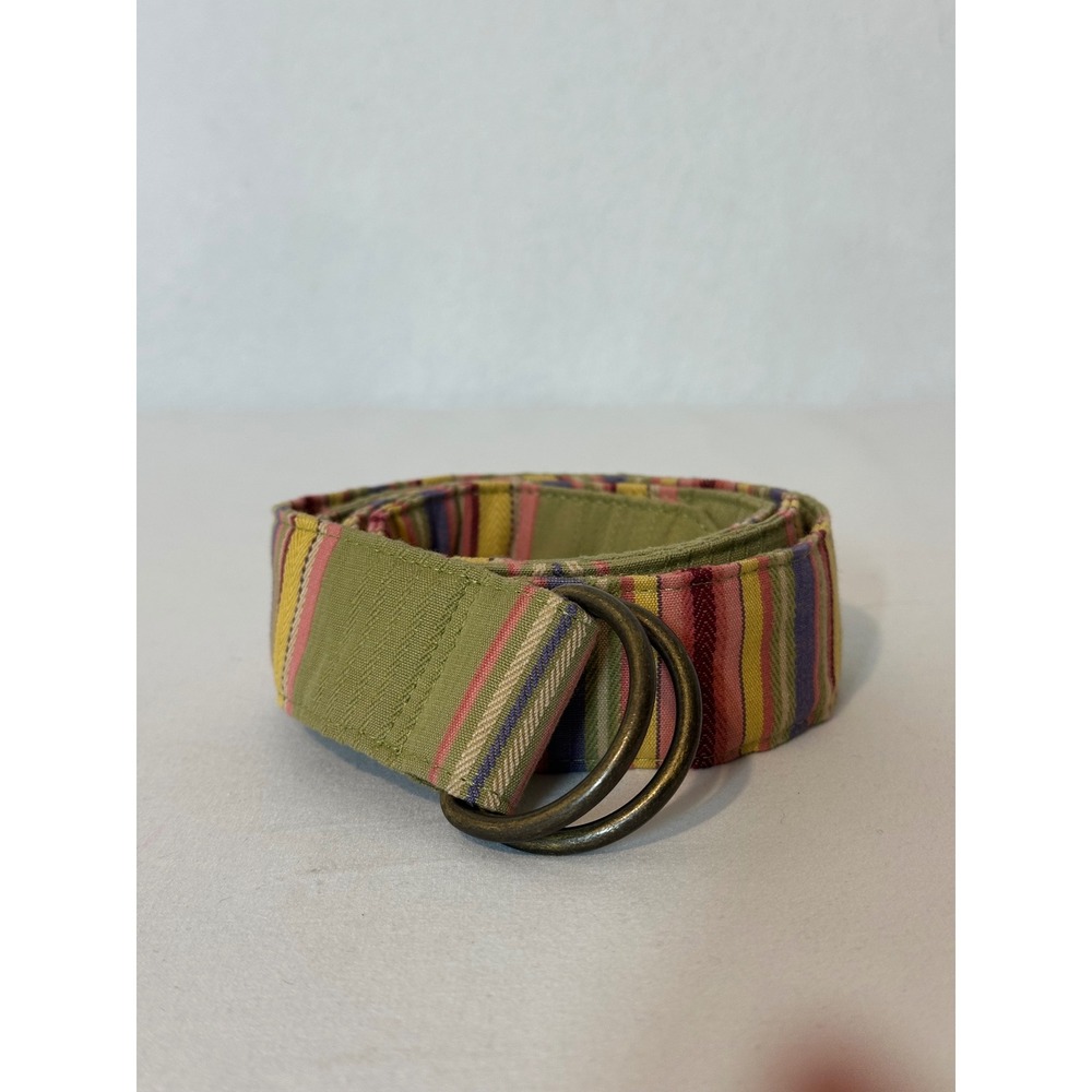 The Andover Shop Womens Striped Canvas D-Ring Belt Green Multi Made  USA Size M